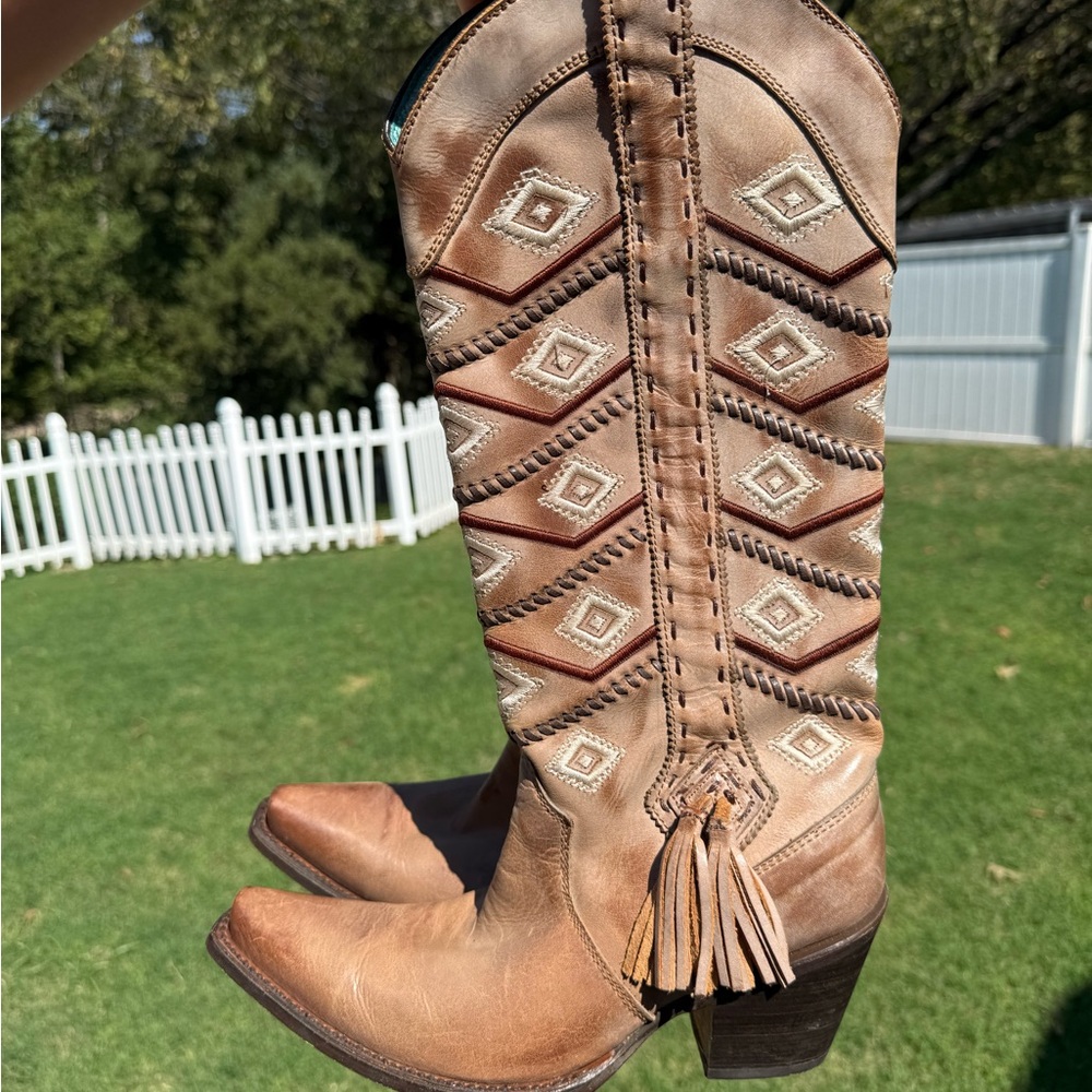 Corral | Circle G Tan Embroidered Boho Western Tassel Boots - 7 - Picture 5 of 10